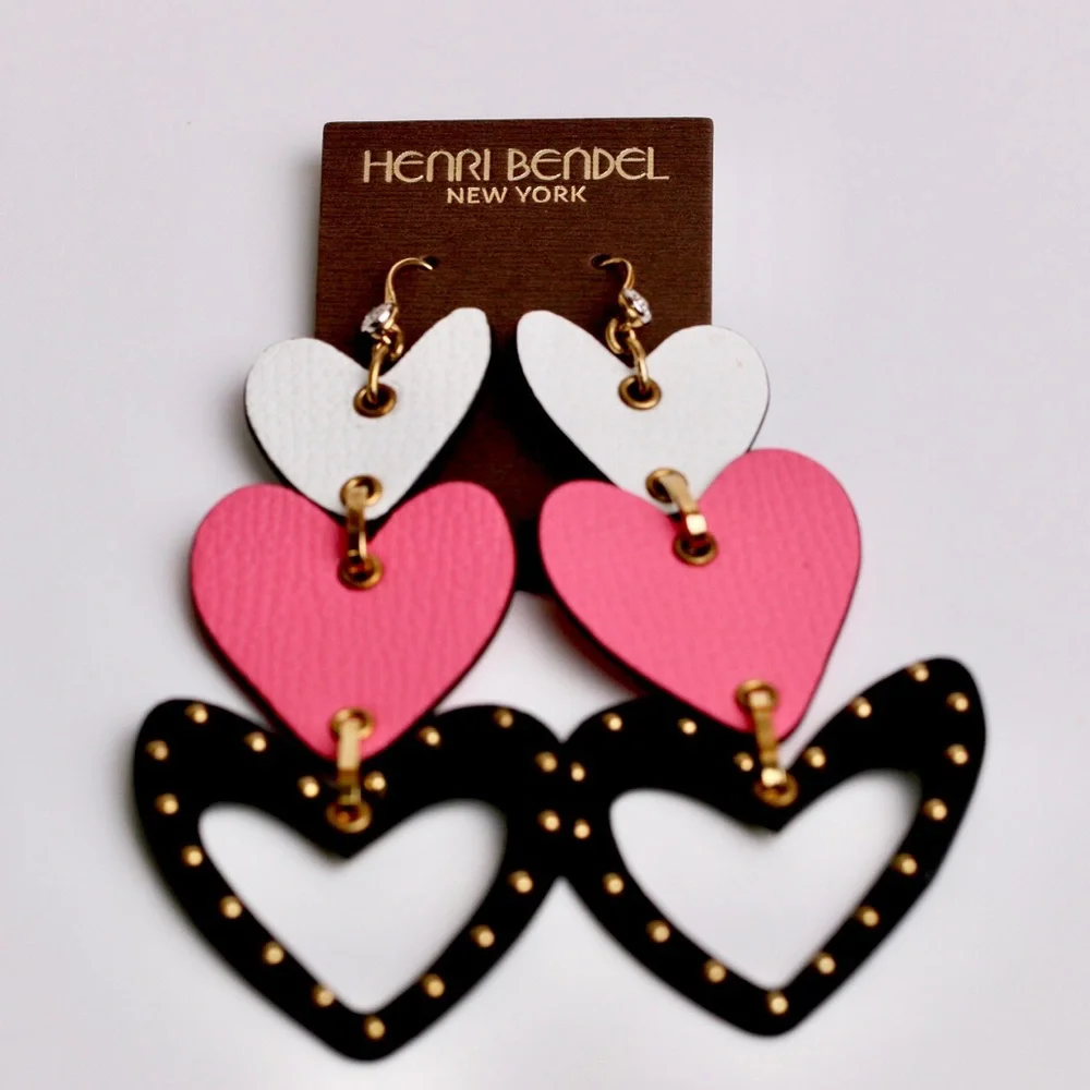 Henri Bendel Leather Heart Earrings - Picture 1 of 8